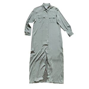 Amina Rubinacci Shirt Dress Womens 44 Medium Blue Teal Long Sleeve Silk Button